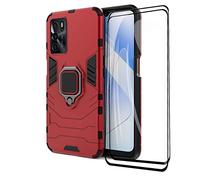 GOKEN Cover per Oppo A16 / Oppo A54s / Oppo A16s + 2 Vetro Temperato, TPU/PC Dual Layer Hybrid Armor Custodia con Supporto Magnetico Auto, Silicone Case con 360° Girevole Anello, Rosso