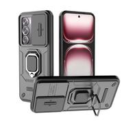 GOKEN Cover per Oppo Reno 12 Pro 5G, Armor Custodia in Silicone Morbido e PC Rigido Antiurto, con Anello Rotante 360° e Protezione Scivolo per Lente, Case - Nero