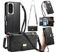 GOKEN Cover per Xiaomi Poco M7 4G - Custodia Libro Magnetica Cerniera Portafoglio in Pelle PU con Calamita, Silicone Antishock e Supporto Pieghevole - Nero