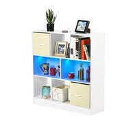 GOKHOMX Libreria bianca mobile a cubo con 8 scomparti e 2 cassetti in tessuto, scaffale biblioteca a a 8 scatole con striscia luminosa, per soggiorno, ufficio, camera da letto, 97,5 x 30 x 100 cm