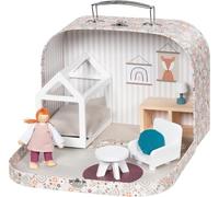 goki 51443 - Bagagliaio - Casa delle bambole mobile da 10 pezzi, completamente arredata