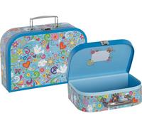 goki 51444 - Set di 2 valigie Love and Peace, robuste valigie in design retrò