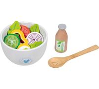 goki 51446 - Set da insalata Fresh Variety - Set da gioco da 24 pezzi con ciotola, condimento, cucchiaio, verdure e formaggio in legno e feltro per la cucina dei bambini