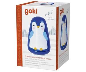 goki 53782 Carillon Buonanotte, Legno e Metallo, Piccolo Pinguino con Melodia La-Le-Lu, Aiuto per Il Sonno per Neonati e Bambini, Facile da caricare, dalla Nascita, Blu