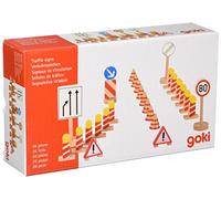 Goki 53904 - Set di cartelli stradali in legno, 26 pezzi, per bambini, per imparare la sicurezza stradale, a partire dai 3 anni, segnale stradale, giocattolo educativo