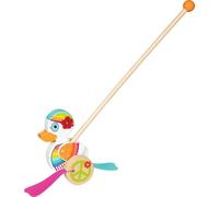goki 54838 - Figura scorrevole Anatra Enna - Goki66 giocattolo colorato in legno con movimento ad ali e piedini in gomma oscillanti