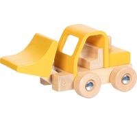 goki 55834 - Pale gommate, veicolo scorrevole in legno con pala mobile, robusta auto giocattolo da cantiere per bambini dai 2 anni in su