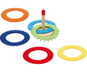 goki 56776 - Gioco di Lancio ad Anelli con 6 Anelli in Feltro, Ideale per Interni ed Esterni, 3 Diversi Livelli di difficoltà, in Legno di Tiglio e Feltro, Gioco di abilità