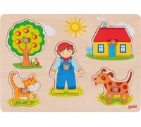 goki 57306 - Puzzle a Incastro, Gatto e Cane, Puzzle con Manici in Legno per Bambini