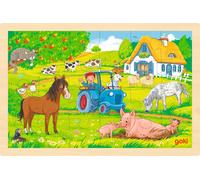 goki 57317 Inlegpuzzel hout, houten puzzel van een boerderij, educatief speelgoe