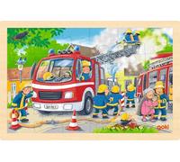 goki 57318 - Puzzle da appoggio in legno, motivo: vigili del fuoco e puzzle per bambini, 30 cm x 20 cm, set da 24 pezzi, a partire dai 3 anni in su