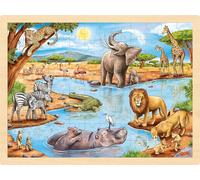 goki 57347 - Inlay Puzzle African Savannah - 96 Robust Wooden Pieces - Colourful