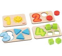 GOKI 57357 Puzzle, cifras y figuras geométricas Wooden, Multicolored, One Size