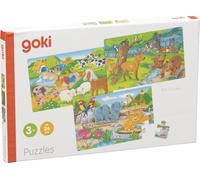 goki 57377 Wooden Puzzles Animals 3 Different Designs with Animals with Forest A