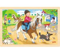 goki 57412 Ponyhof puzzle in legno, puzzle in legno con motivi di cavalli, giocattolo educativo e puzzle per bambini, promuove l'immaginazione e le capacità motorie dei bambini, 30 cm x 20 cm, set da