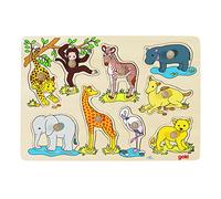 Goki - 2041551 - Wooden Recessed Puzzle - African Young Animal - 9 Pieces
