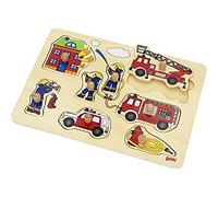 Goki 57907 - Puzzle a Incastro con pomelli, Soggetto: Pompieri