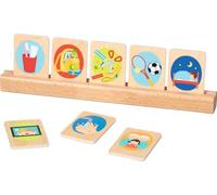 goki 58292 - Set di carte giornaliere per bambini, 24 pezzi, in legno, con porta carte