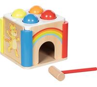 goki 58297 - Scatola per percussioni arcobaleno, con parti laterali intercambiabili, giocattolo per abilità motorie in legno con panca, martello e 4 palline