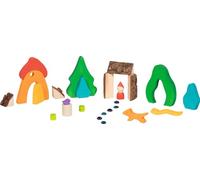 goki 58303 - Set di mattoncini da costruzione, illuminazione nani Evolution, set da gioco in legno da 25 pezzi con corteccia e pietre di vetro, paesaggio fiabesco per un gioco fantasioso, prodotto in