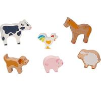 goki 58320 - Set di animali da fattoria in legno - 6 animali da fattoria dal design adatto ai bambini - personaggi in legno per bambini dai 2 anni in su