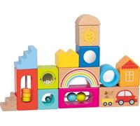 goki 58346 - Blocchi da esploratore in legno, con diverse forme e colori, con sfere e perle, giocattolo per bambini, 18 x 18 cm, set da 14 pezzi, a partire da 1 anno
