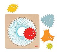 goki 58440 Spirografo in legno, 6 pezzi, 13 × 13 cm, set da disegno creativo con ingranaggi colorati, motivo geometrico, dai 4 anni in su