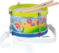 goki 61848 - Tamburo prato fiorito - Tamburo per bambini in legno con design primaverile, Ø 21,5 cm