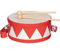 goki 61852 Tamburo Rosso - Tamburo per Bambini in Legno con 2 Bacchette e Tracolla, Ø 15 cm, Altezza 7 cm