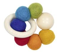 goki baby 65355 - Greifling elastico arcobaleno in legno e feltro di lana, sfere di legno colorate, favorisce il riflesso di presa e supporta il processo di sviluppo, prodotto in Germania, 9 cm x 4 cm