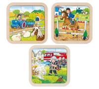 Goki - Boerderijkant, brandweerpuzzels van hout, meerkleurig (57382)