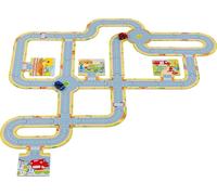 Spielstraße mit 2 Fahrzeugen: Verkehrskreisel Ø 14 cm, Pappe, Spritzguss, 47 Teile, Set