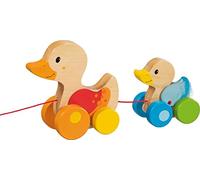 Goki- Famiglia di anatroccoli, Trascinare Auto a Corda, Multicolore, 54879