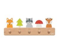 goki 60662 - Appendiabiti in legno, per bambini con 5 ganci, motivo forestale, volpe, procione, cervo, barra con ganci per cameretta dei bambini, favorisce l'ordine e il lavoro autonomo, a partire da