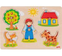 goki 57306 - Puzzle gatto e cane - puzzle animale con manici in legno per bambini piccoli
