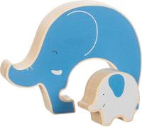 goki 57330 Puzzle da appoggio con elefante in legno, giocattolo educativo, promuove la creatività, abilità, la concentrazione e la fantasia, set da 2 pezzi, a partire da 1 anno, blu e bianco