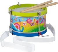 goki 61848 - Tamburo prato fiorito - Tamburo per bambini in legno con design primaverile, Ø 21,5 cm