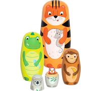 goki 60661 - Matrioska Bambole Tiger Tavi e I Suoi amici in legno, gioco di impilamento di animali classici, giocattolo educativo per promuovere le capacità motorie e la comprensione delle dimensioni,