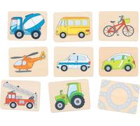 goki 56301 - Gioco di memo per veicoli in legno, giochi di ricordo classici per tutta la famiglia, coppie di trovare, promuove la memoria e la percezione visiva, scatola di legno da appendere, set da