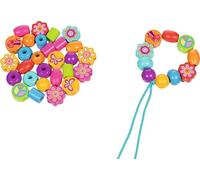 goki Perlenset Flower Power, Zylinder Ø= 2cm, H= 2,2 cm: 38 Perlen und 3 Schnüre, 6fach sortiert, Holz, per Set