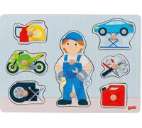 Goki puzzle in legno con pioli - meccanico d’auto