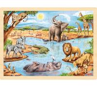 goki 57347 - Inlay Puzzle African Savannah - 96 Robust Wooden Pieces - Colourful