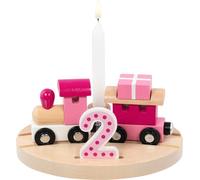 goki 60667 - Treno di compleanno in legno di lille, per tavolo decorativo di compleanno con numeri 1 2 3 4 5 6, in rosa, decorazione perfetta per feste di compleanno per bambini, 16 cm x 12 cm x 7 cm,