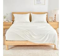 GOKOTTA Lenzuola rinfrescanti per letto queen size, in morbido bambù traspirante, lussuoso, con 4 cinghie elastiche agli angoli, tasca da 40 cm, promessa di qualità a vita (bianco crema, queen size)