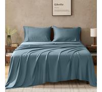 GOKOTTA Set di lenzuola rinfrescanti in 100% bambù, lussuose e comode, con tasca profonda, super morbide, setose, con cinghie elastiche agli angoli per dormire al caldo (Queen size, blu)
