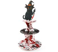 Goktvai Alzata per Torta di Halloween, Torre Cupcake a 3 Livelli a Forma di Gatto Nero Alzata Dessert in Cartone per Feste Halloween Tema Gatto Tema Strega Compleanno Baby Shower