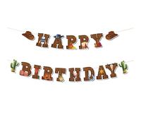 Goktvai Striscione di Compleanno a Tema Cowboy Western, Striscione di Buon Compleanno Pre-Infilato a Tema Western Decorazioni per Feste Del Selvaggio West per Feste Compleannos