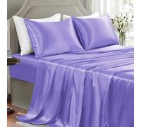 GOLAL Set di lenzuola in raso per letto queen size, lussuose lenzuola morbide e setose, senza pieghe, 1 lenzuolo con angoli con tasca profonda, 1 lenzuolo piatto, 2 federe