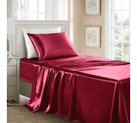 GOLAL Set di lenzuola in raso per letto singolo XL, 3 pezzi, lussuose e morbide come la seta, set di lenzuola in raso bordeaux senza pieghe, 1 lenzuolo con angoli con tasca profonda, 1 lenzuolo