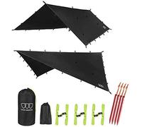 Gold Armour Rainfly Tarp Hammock, Premium 14.7ft/12ft/10ft/8ft Rain Fly Cover, Waterproof Ultralight Camping Shelter Canopy, Survival Equipment Gear Camping Tent Accessories (Black 10ft x 8ft)